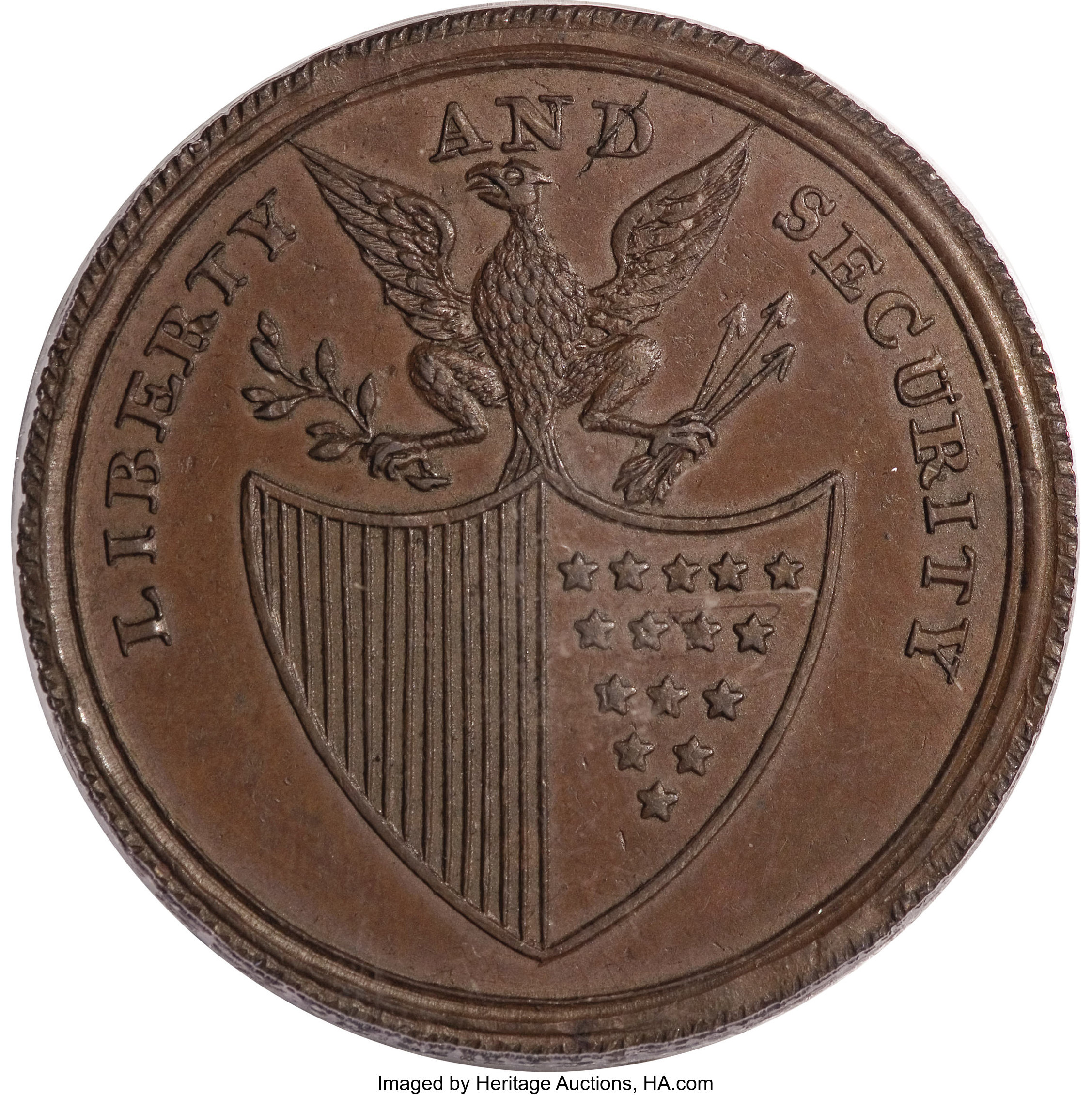image for: Undated PENNY Washington Liberty And Security Penny, Corded Rim MS63 Brown PCGS....