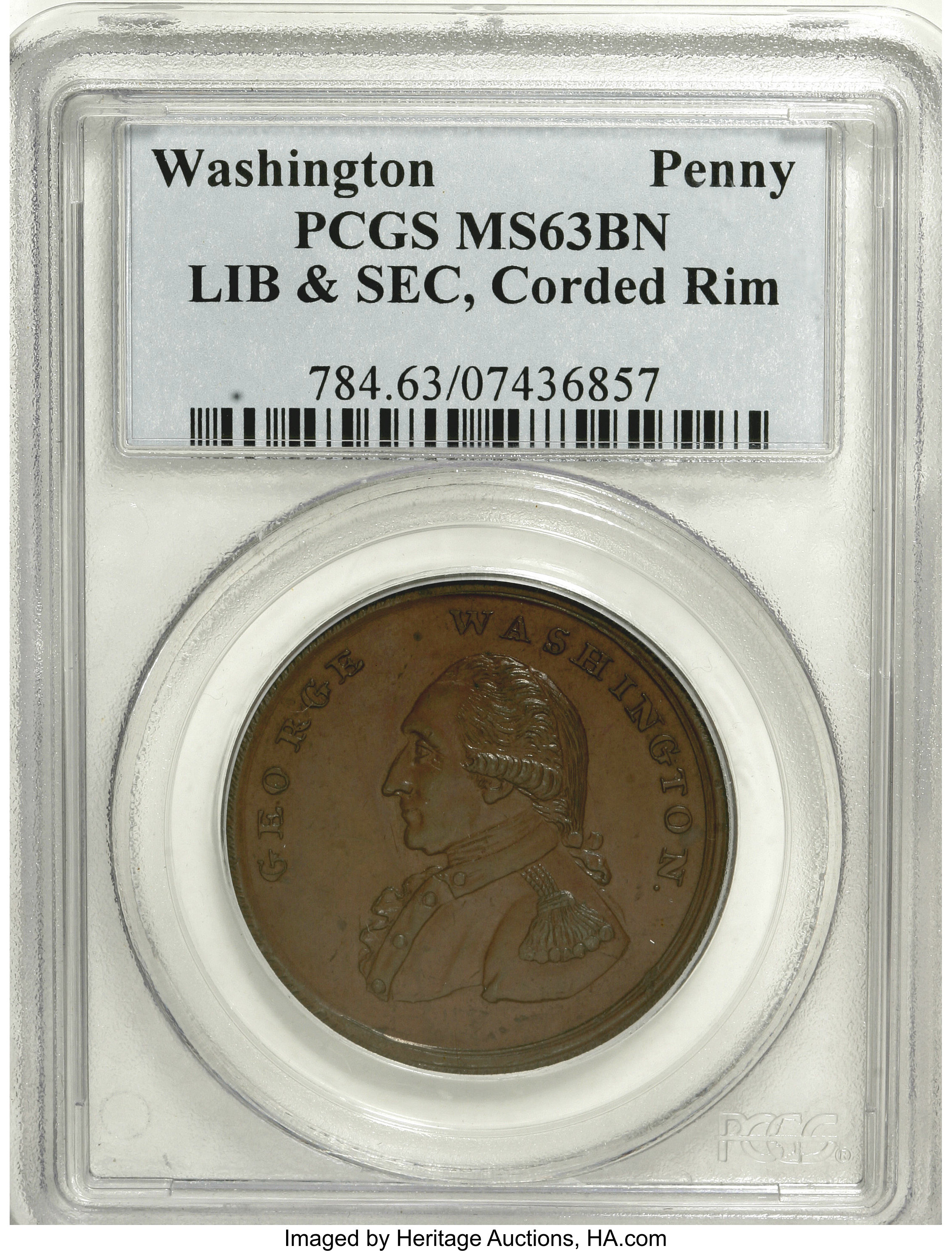 image for: Undated PENNY Washington Liberty And Security Penny, Corded Rim MS63 Brown PCGS....