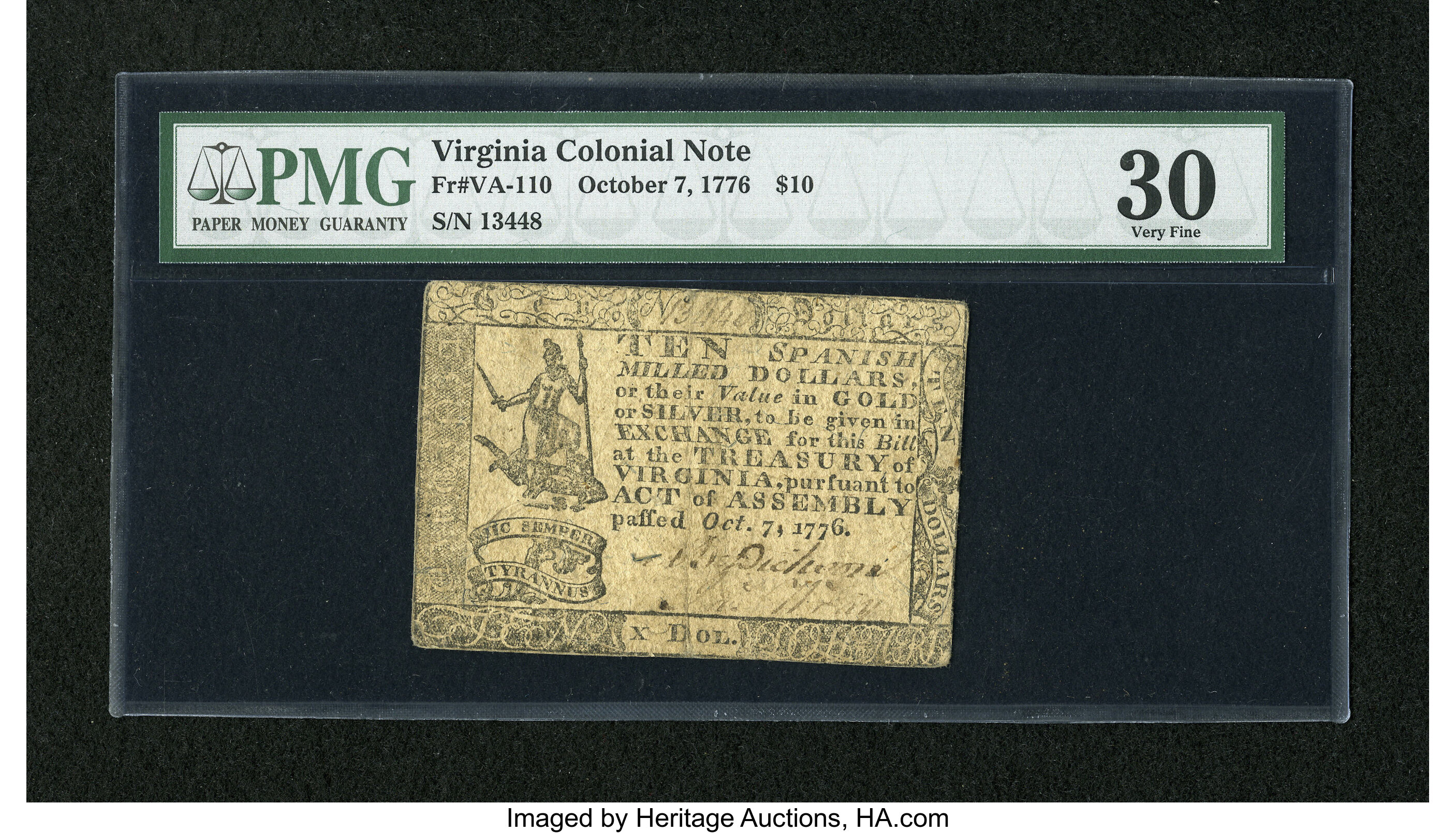 image for: Virginia October 7, 1776 $10 PMG Very Fine 30....