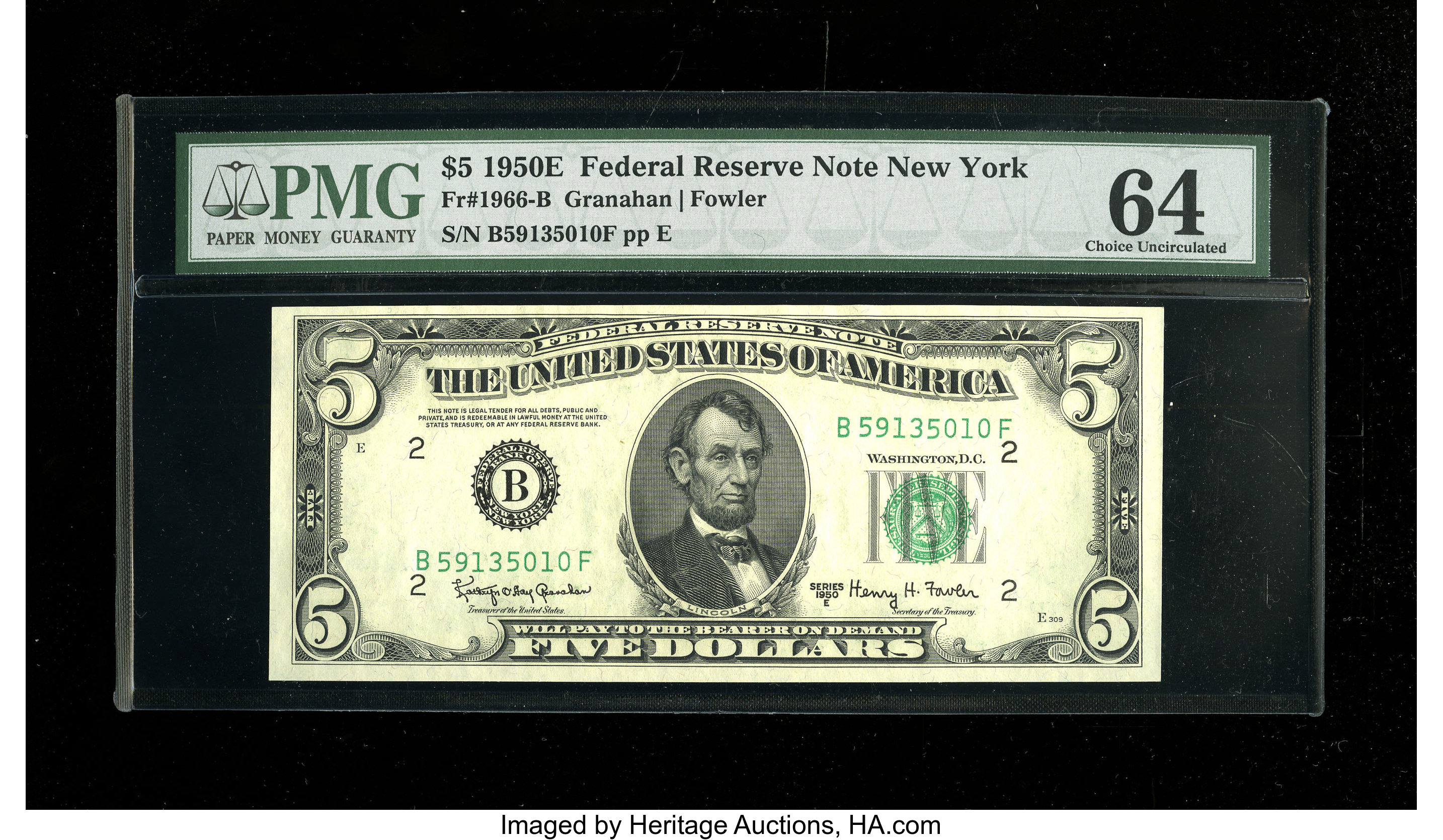 image for: Fr. 1966-B $5 1950E Federal Reserve Note. PMG Choice Uncirculated 64....