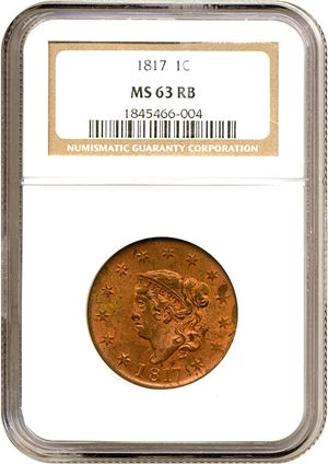 image for: 1817 1c 13 Stars NGC MS63 RB