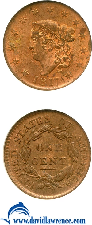 image for: 1817 1c 13 Stars NGC MS63 RB