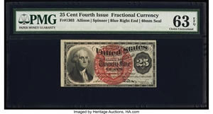image for: Fr. 1303 25¢ Fourth Issue PMG Choice Uncirculated 63 EPQ....