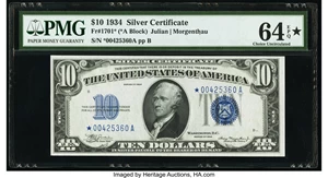 image for: Fr. 1701* $10 1934 Silver Certificate Star. PMG Choice Uncirculated 64 EPQ*....