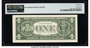 image for: Even Million 21000000 Serial Number Fr. 1907-A $1 1969D Federal Reserve Note. PMG Choice Uncirculated 63 EPQ....