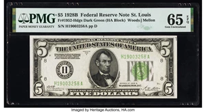 image for: Fr. 1952-H $5 1928B Federal Reserve Note. PMG Gem Uncirculated 65 EPQ....