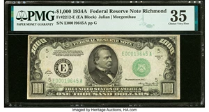 image for: Fr. 2212-E $1,000 1934A Federal Reserve Note. PMG Choice Very Fine 35....