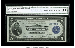 image for: Fr. 785 $5 1918 Federal Reserve Bank Note CGA Gem Uncirculated 66....