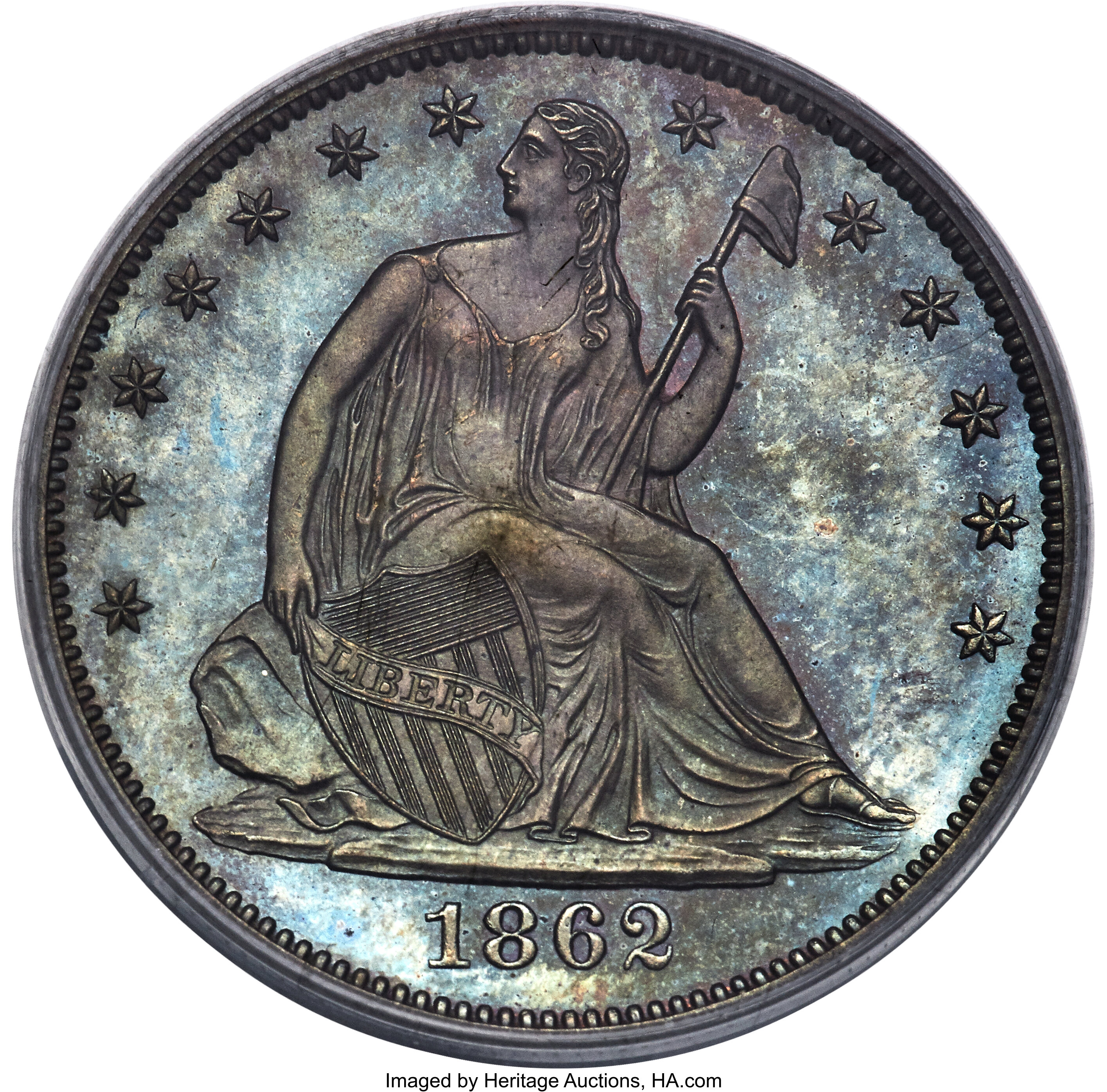 image for: 1862 50C Half Dollar, Judd-296, Pollock-354, High R.6, PR65 Brown PCGS. CAC. Ex: Eliasberg. The obverse is the regular issu...