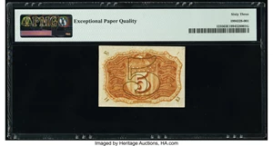 image for: Fr. 1235 5¢ Second Issue PMG Choice Uncirculated 63 EPQ....