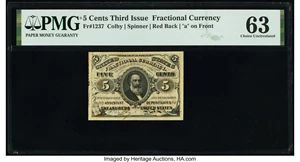 image for: Fr. 1237 5¢ Third Issue PMG Choice Uncirculated 63....
