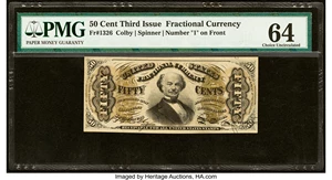 image for: Fr. 1326 50¢ Third Issue Spinner PMG Choice Uncirculated 64....