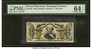image for: Fr. 1333 50¢ Third Issue Spinner PMG Choice Uncirculated 64 EPQ....