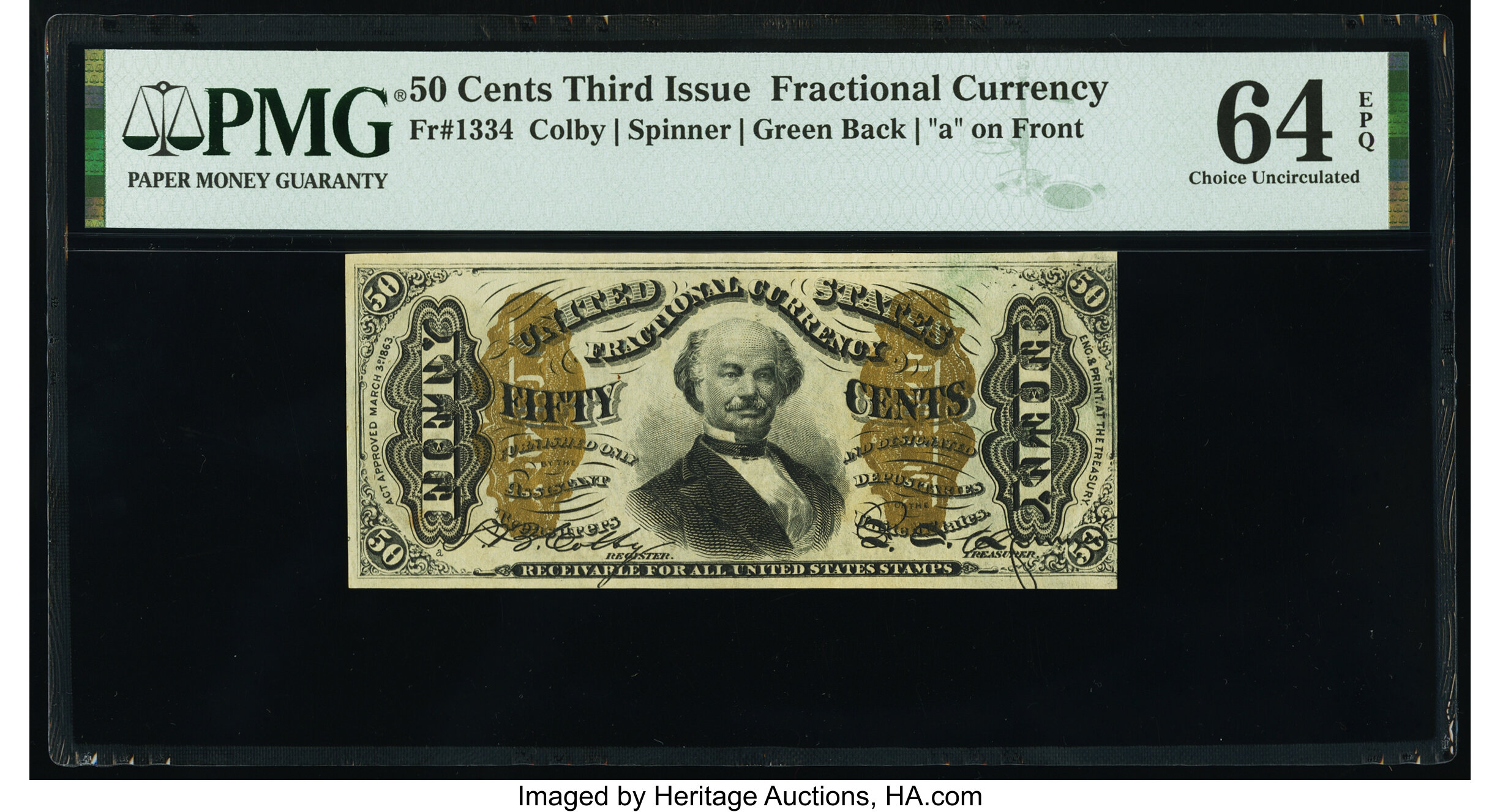 image for: Fr. 1334 50¢ Third Issue Spinner PMG Choice Uncirculated 64 EPQ....