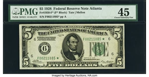 image for: Fr. 1950-F* $5 1928 Federal Reserve Star Note. PMG Choice Extremely Fine 45....