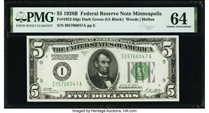 image for: Fr. 1952-I $5 1928B Federal Reserve Note. PMG Choice Uncirculated 64....