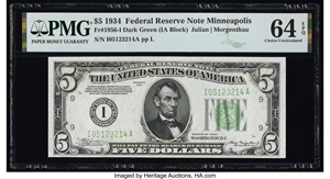 image for: Fr. 1956-I $5 1934 Non-Mule Federal Reserve Note. PMG Choice Uncirculated 64 EPQ....