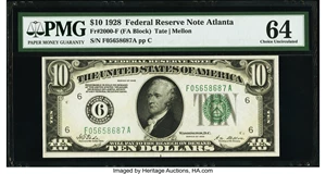 image for: Fr. 2000-F $10 1928 Federal Reserve Note. PMG Choice Uncirculated 64....