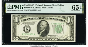 image for: Fr. 2009-K $10 1934D Federal Reserve Note. PMG Gem Uncirculated 65 EPQ....
