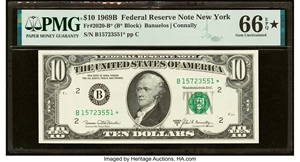 image for: Fr. 2020-B* $10 1969B Federal Reserve Star Note. PMG Gem Uncirculated 66 EPQ*....