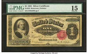 image for: Fr. 222 $1 1891 Silver Certificate PMG Choice Fine 15....