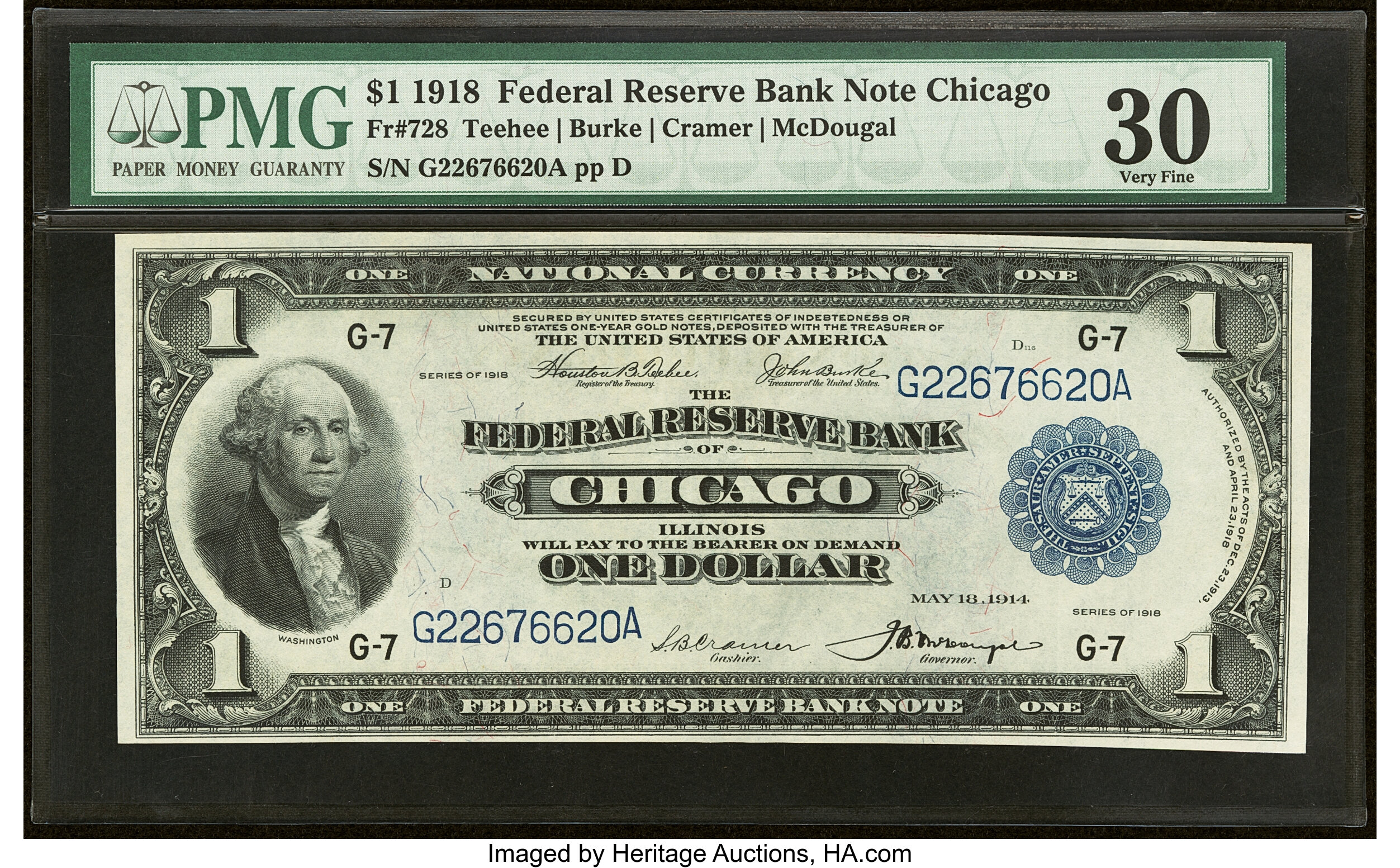 image for: Fr. 728 $1 1918 Federal Reserve Bank Note PMG Very Fine 30....