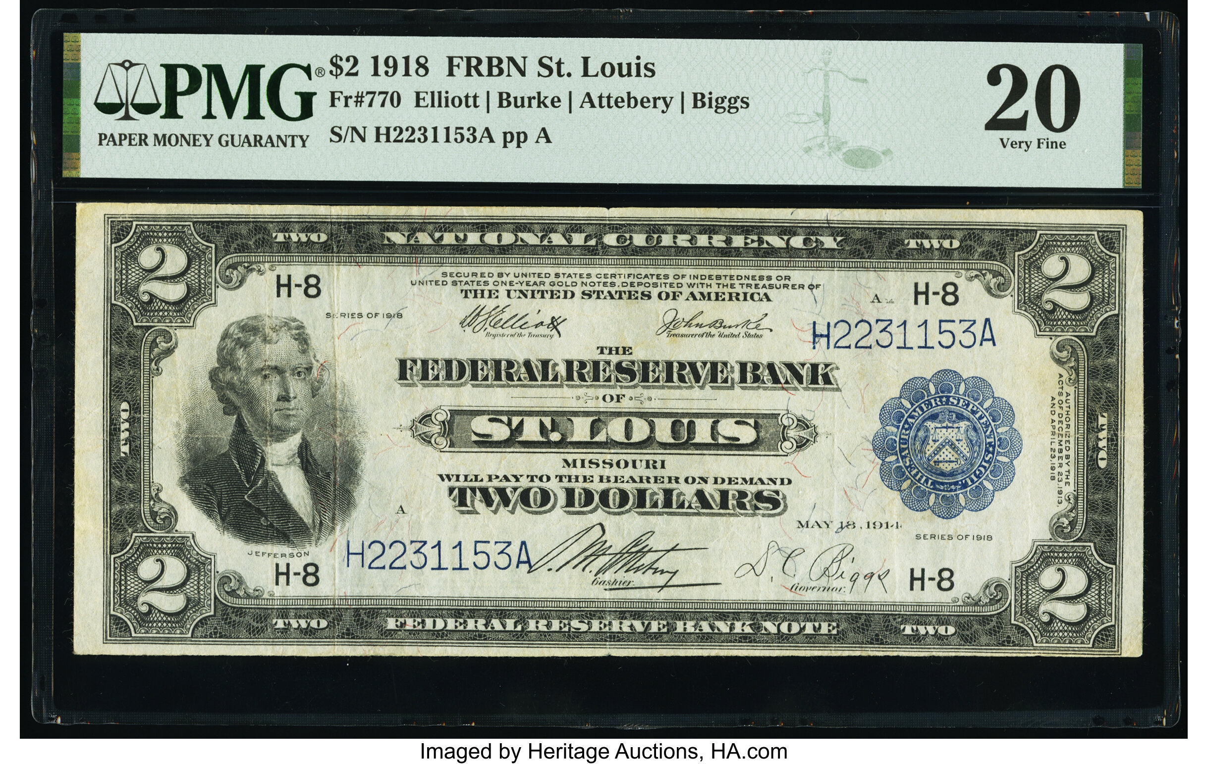image for: Fr. 770 $2 1918 Federal Reserve Bank Note PMG Very Fine 20....