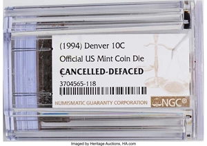 image for: (1994)-D 10C Dime Die -- Cancelled, Defaced -- NGC.From The Fred Weinberg Collection. ...