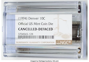 image for: (1994)-D 10C Dime Die -- Cancelled, Defaced -- NGC.From The Fred Weinberg Collection. ...