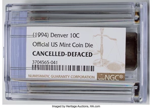 image for: (1994)-D 10C Dime Die -- Cancelled, Defaced -- NGC.From The Fred Weinberg Collection. ...
