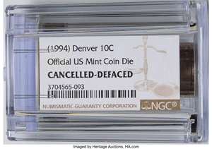 image for: (1994)-D 10C Dime Die -- Cancelled, Defaced -- NGC.From The Fred Weinberg Collection. ...