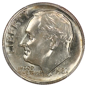 image for: 1982 No P 10c PCGS MS65 FB (Strong Rims)