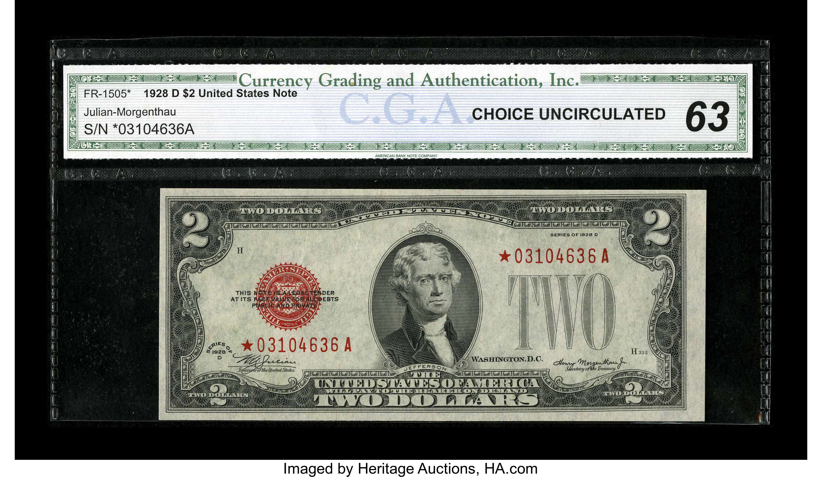 image for: Fr. 1505* $2 1928D Legal Tender Note. CGA Choice Uncirculated 63....