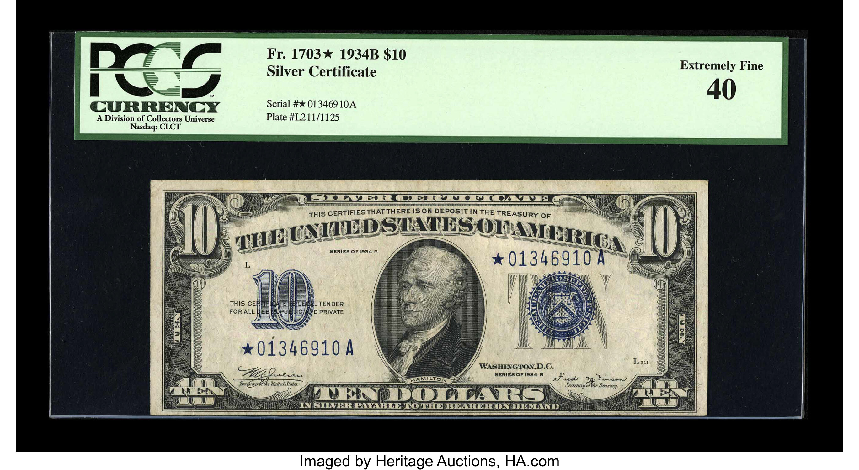 image for: Fr. 1703* $10 1934B Silver Certificate. PCGS Extremely Fine 40....