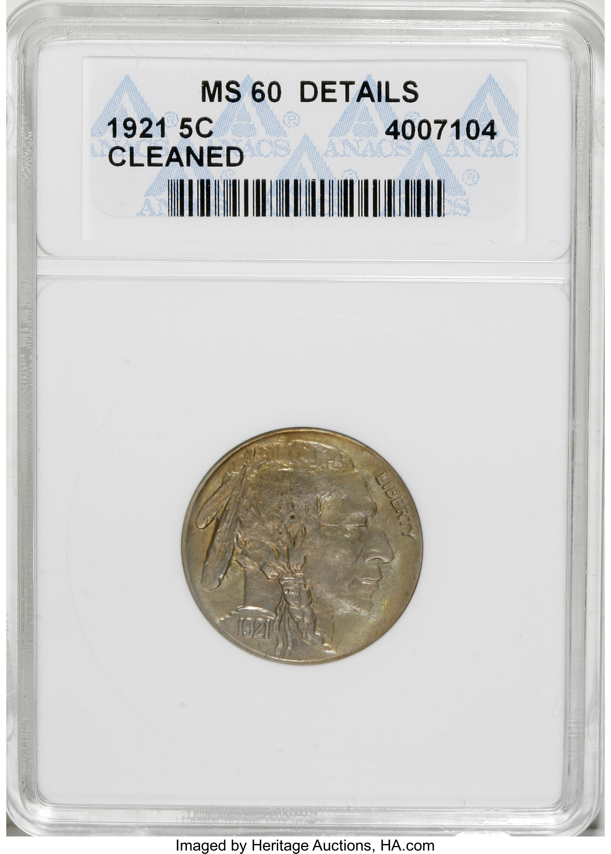 1921 5C --Cleaned--ANACS. MS60 Details. NGC Census: (0/493). PCGS Population (3/824). Mintage: 10,663,000. Numismedia Wsl. P...