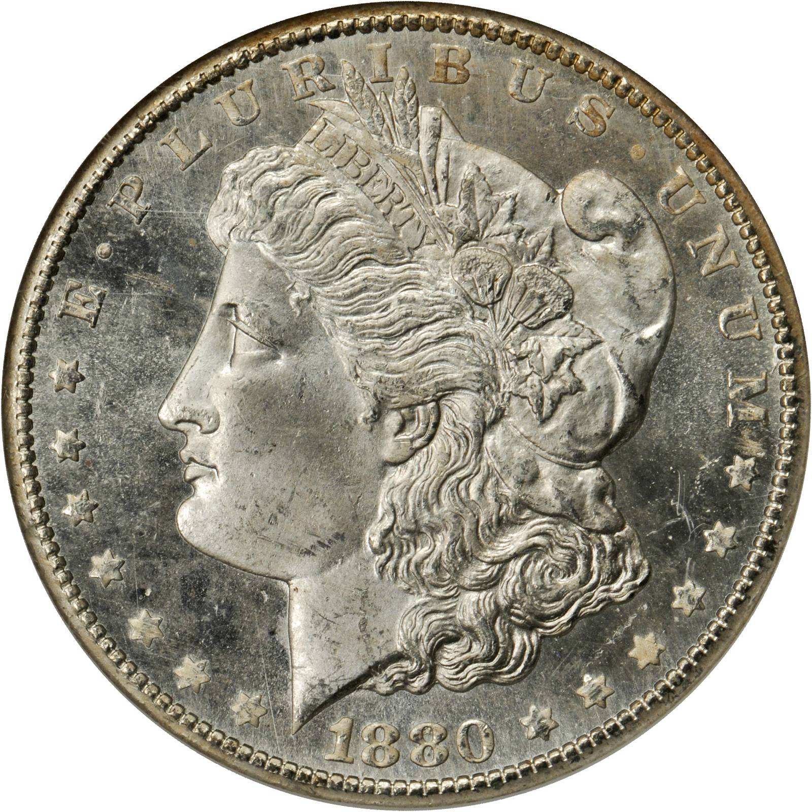 1880-CC Morgan Silver Dollar. VAM-5. Top 100 Variety. 8/High 7. MS-65 PL (NGC).
