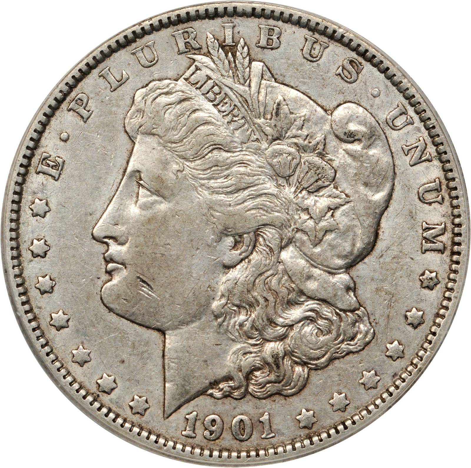 image for: 1901 Morgan Silver Dollar. VAM-16. Hot 50 Variety. Doubled Die Obverse. AU-50 (ANACS).