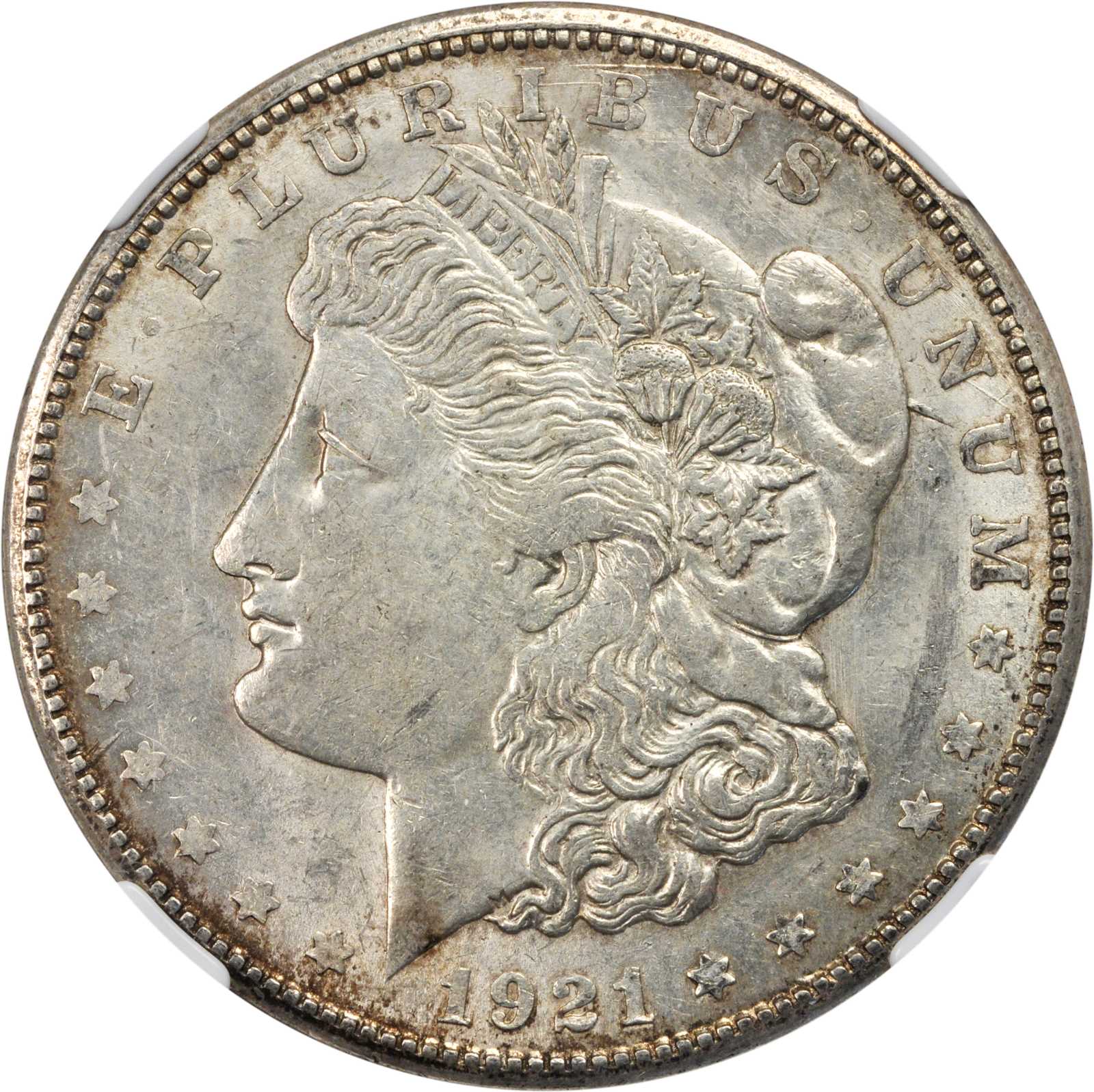 image for: 1921-S Morgan Silver Dollar. VAM-1B-5. Hit List 40. Thorn Head. AU-58+ (NGC).