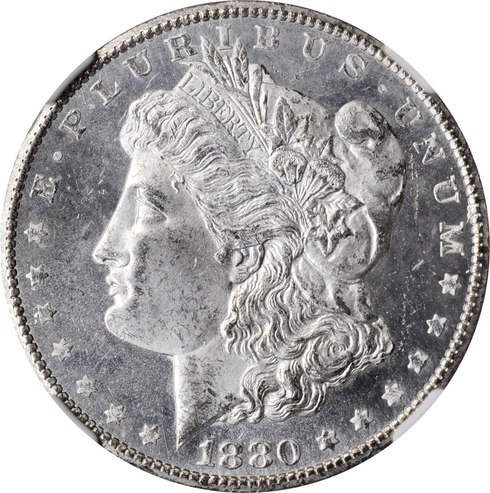 1880-CC Morgan Silver Dollar. VAM-5. Top 100 Variety. 8/High 7. MS-63 PL (NGC).