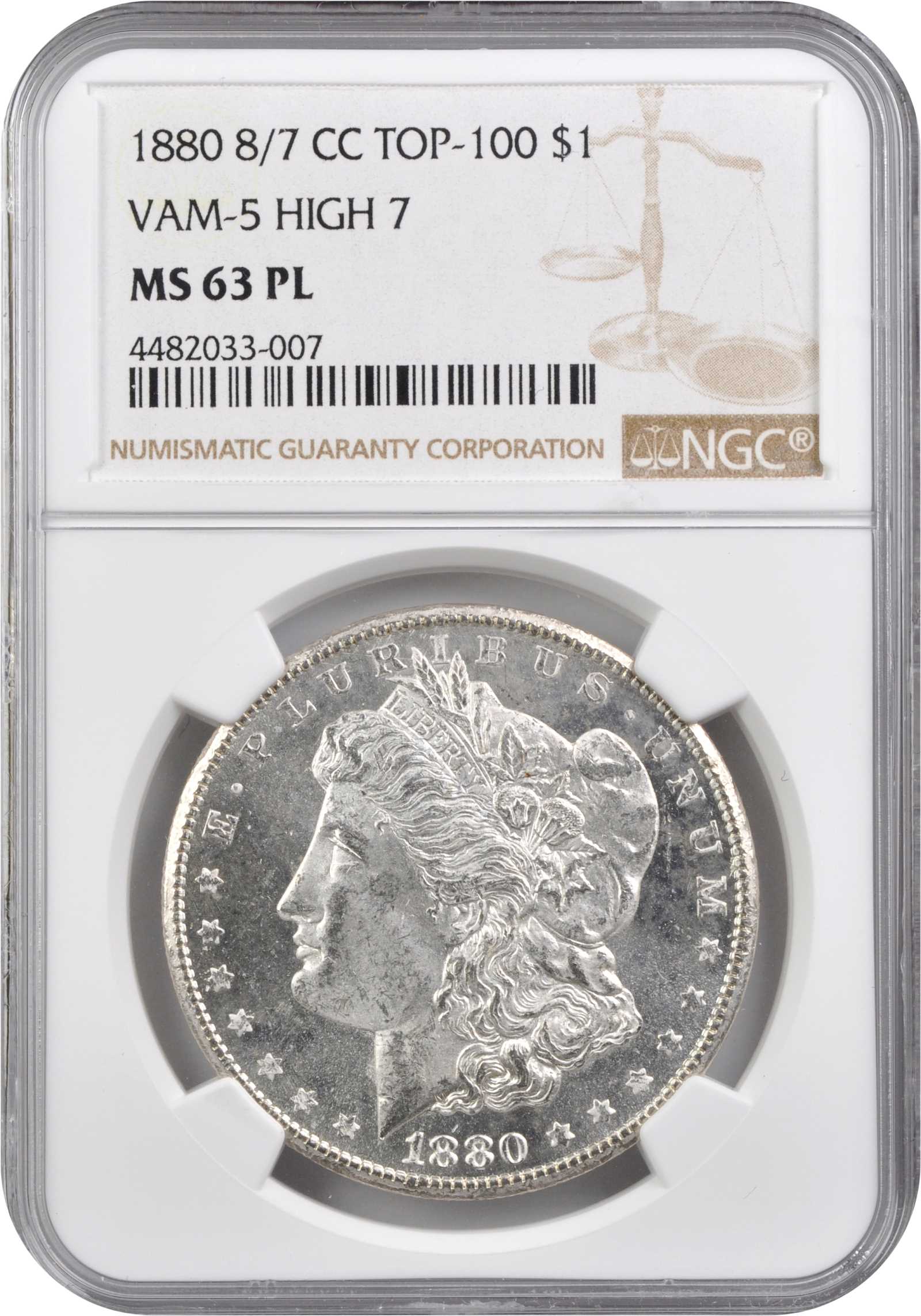 1880-CC $1  8/7, High 7, VAM-5 MS PL MS62 PL thumbnail 3
