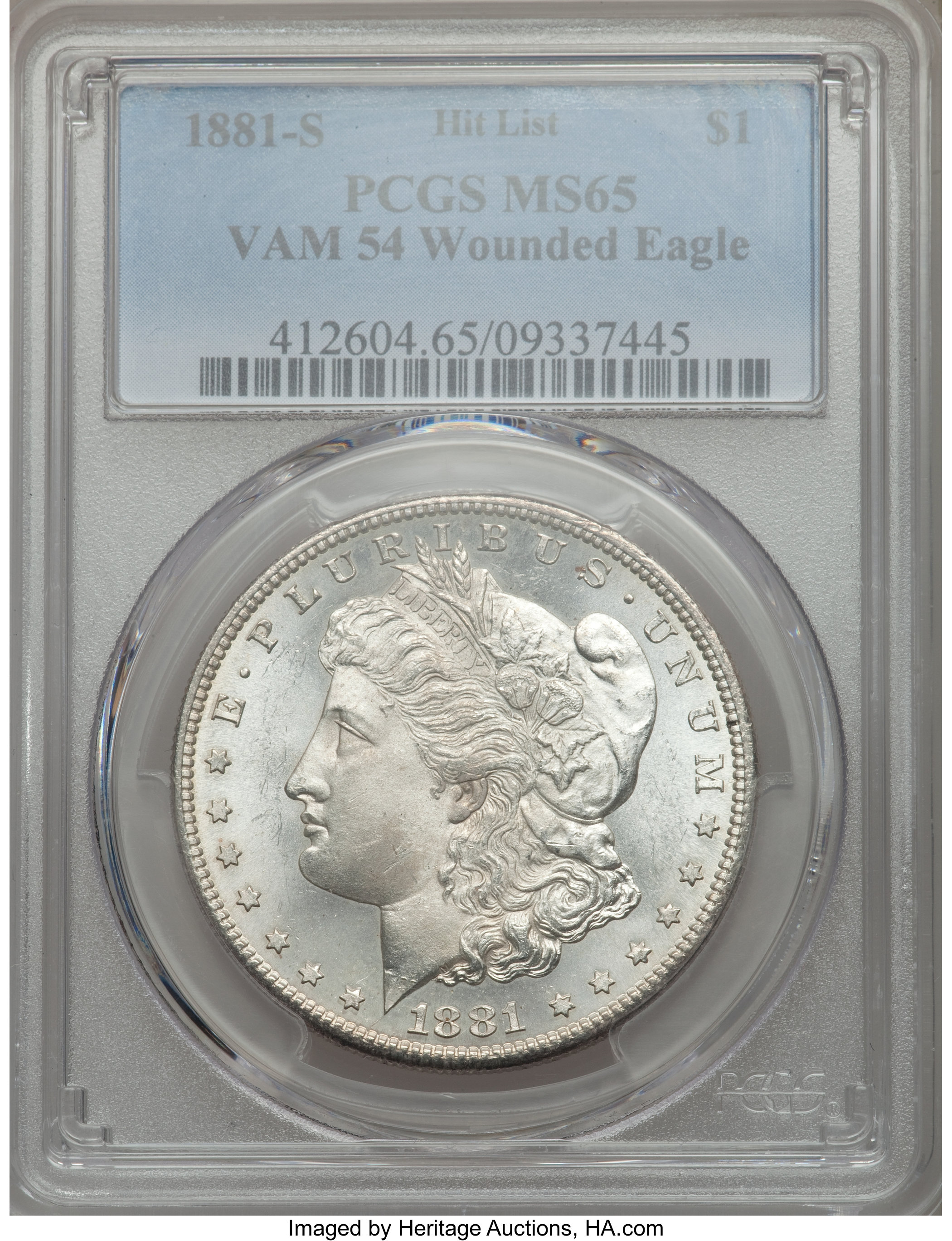 image for: 1881-S $1 VAM-54B, Wounded Eagle, MS65 PCGS....