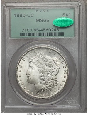 image for: 1880-CC $1 Reverse of 1879, 8/7 Dash, VAM-8, MS65 PCGS. CAC....