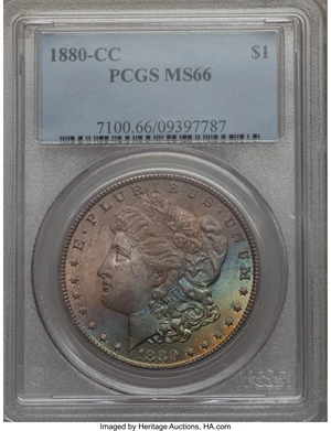 image for: 1880-CC $1 Reverse of 1879, 8/7 Dash, VAM-8, MS66 PCGS....
