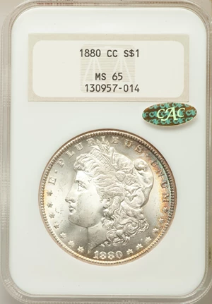 image for: 1880-CC $1 Reverse of 1879, 8/7 Dash, VAM-8, MS65 NGC. Gold CAC....