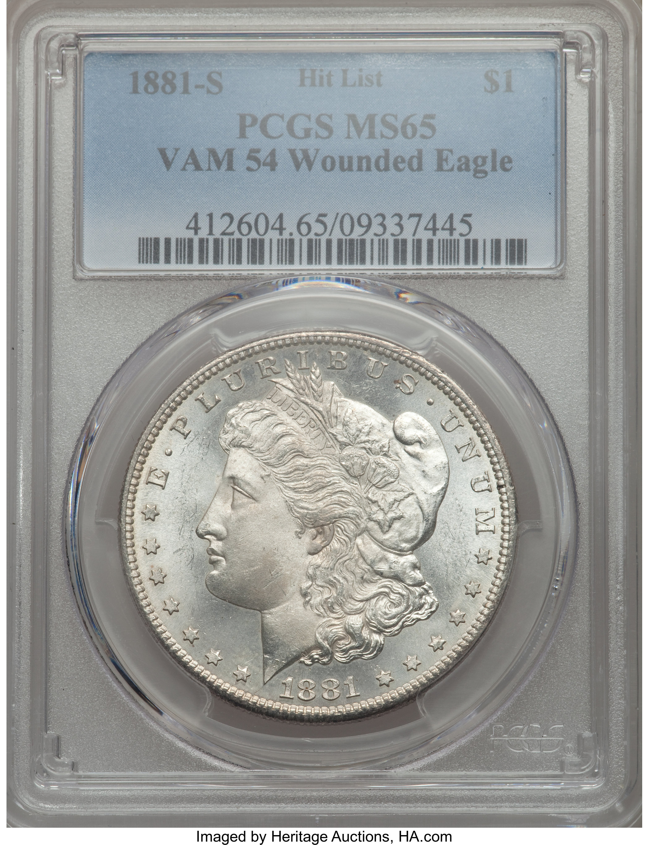 image for: 1881-S $1 VAM-54, Wounded Eagle, Hit List 40, MS65 PCGS....