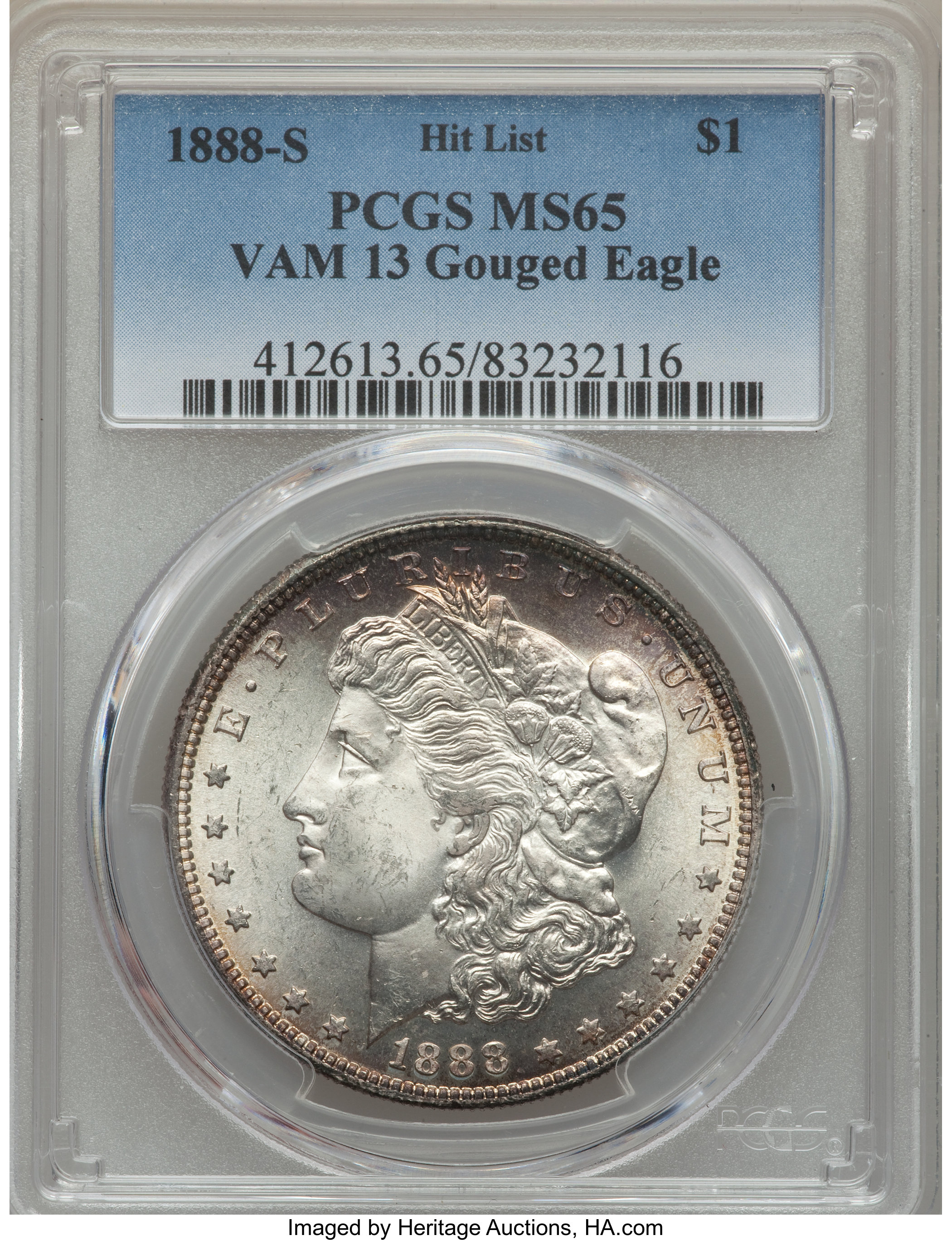 image for: 1888-S $1 Gouged Eagle, VAM-13, Hit List, MS65 PCGS....