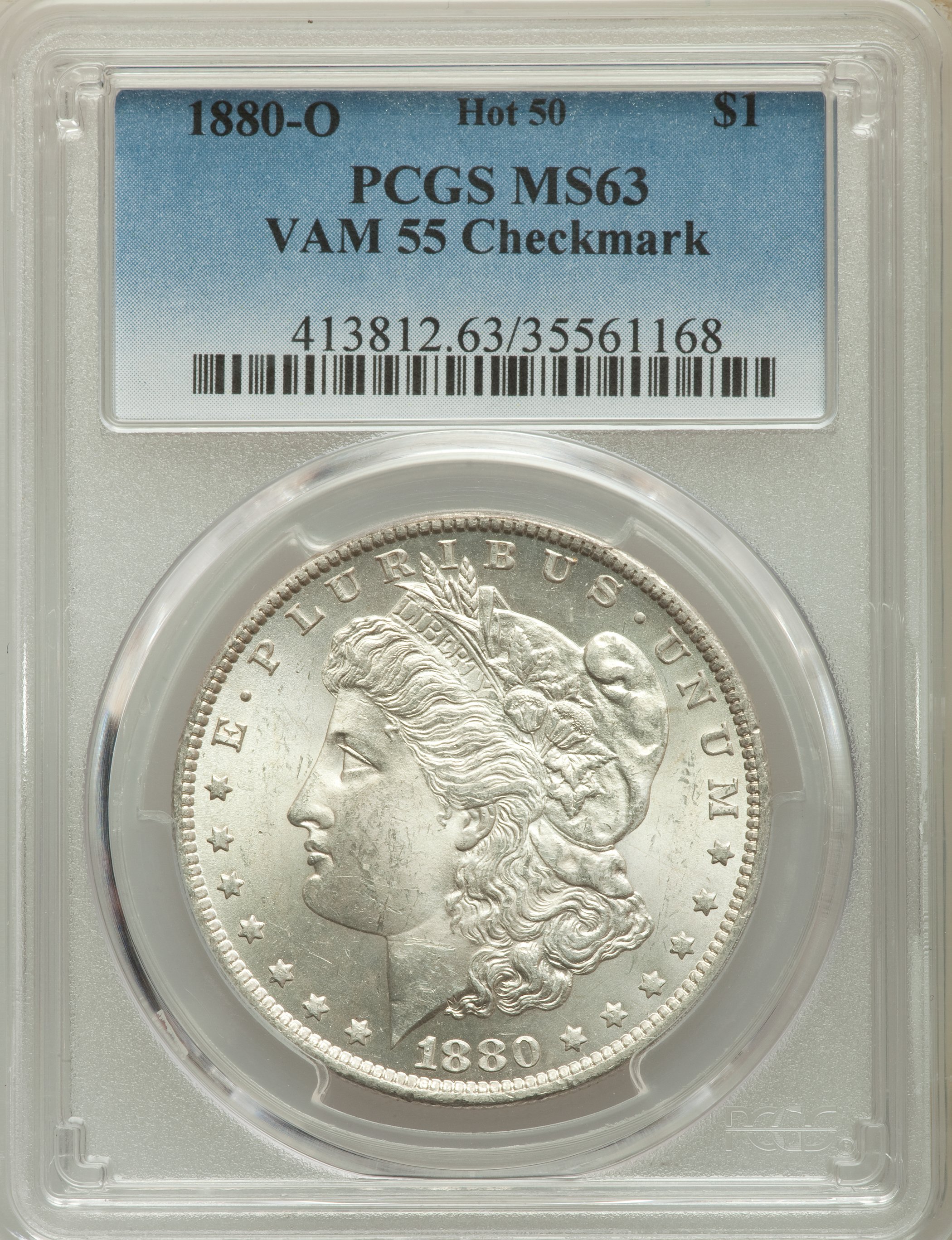image for: 1880-O $1 Checkmark, VAM-55 MS63 PCGS. A Hot 50 Variety. PCGS Population: (2/0). NGC Census: (0/0). MS63....