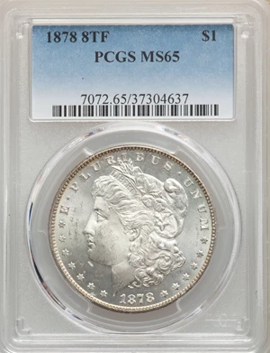 image for: 1878 7/8TF $1 Weak, 7/4 Clash, VAM-41C, MS65 PCGS. Incorrectly certified as an 8TF variety by PCGS. PCGS Population: (1/0)....