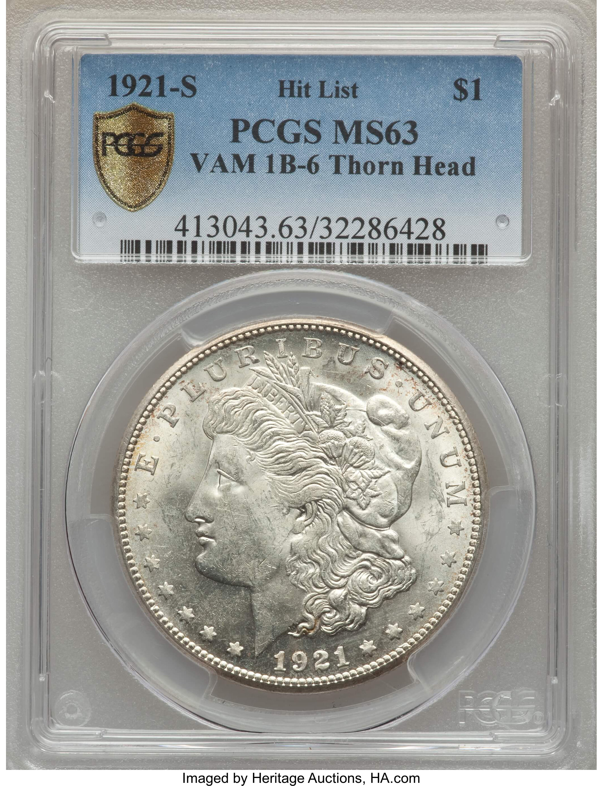 1921-S $1 Thorn Head, VAM-1B6, MS63 PCGS Secure. Hit List. PCGS Population (17/7). NGC Census: (0/0). ...
