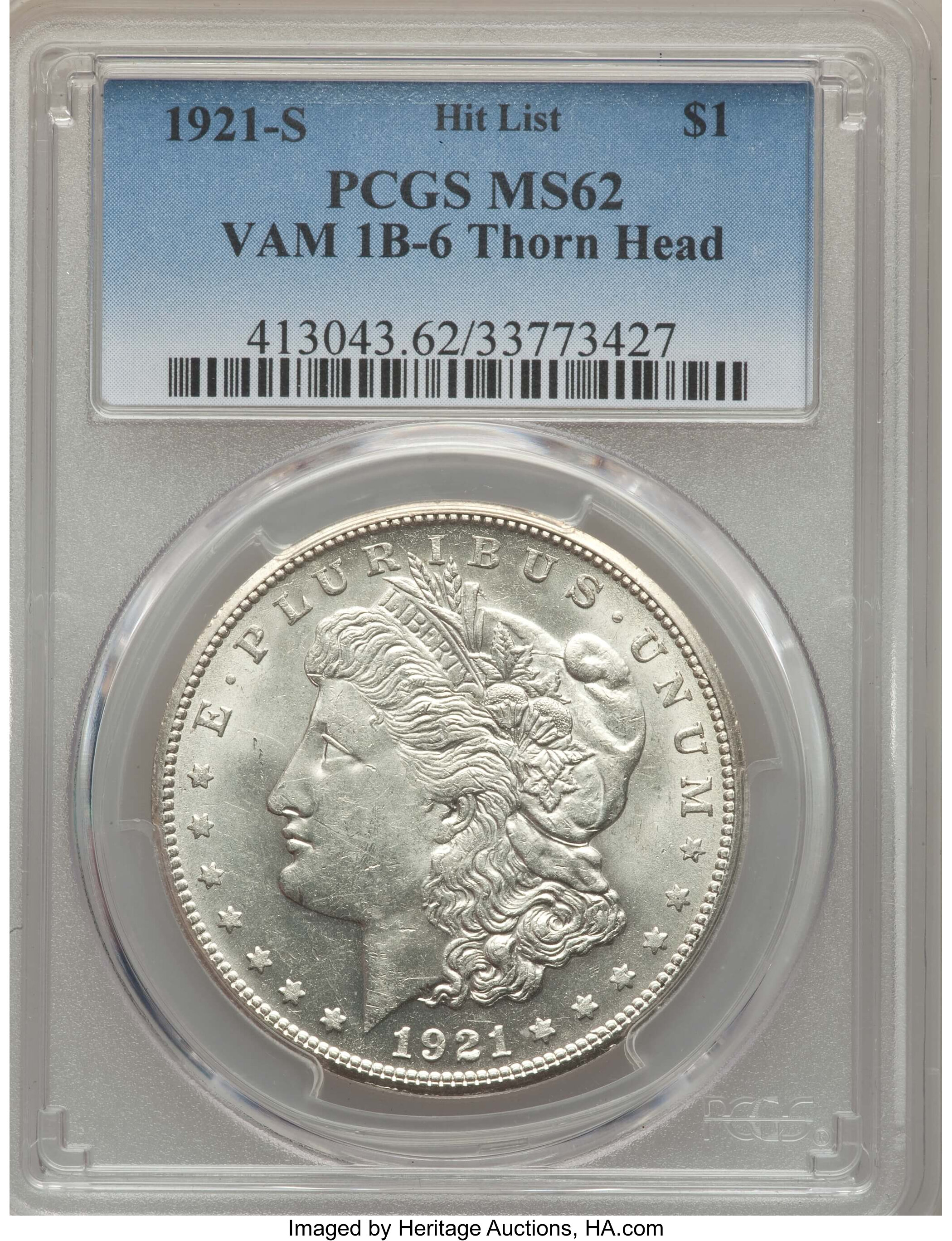 1921-S $1 Thorn Head, VAM-1B6, MS62 PCGS. Hit List. PCGS Population (10/24). NGC Census: (0/0)....